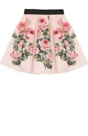 Шелковая юбка с принтом и защипами Dolce & Gabbana. Цвет: розовый