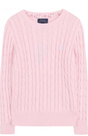 Хлопковый пуловер фактурной вязки Polo Ralph Lauren. Цвет: розовый
