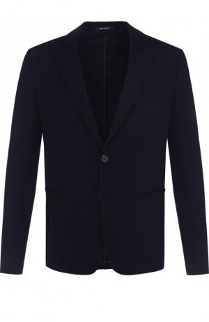 Однобортный хлопковый пиджак Giorgio Armani. Цвет: темно-синий