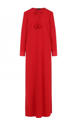 Платье-макси свободного кроя с длинным рукавом Escada. Цвет: красный