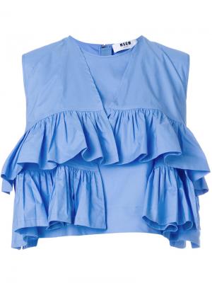 Ярусная укороченная блузка с оборками MSGM. Цвет: синий