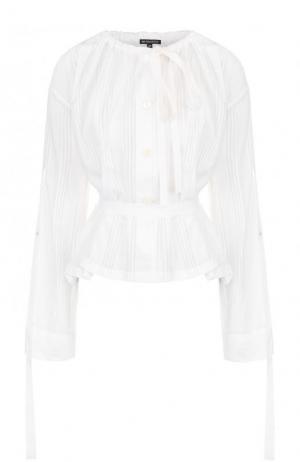 Хлопковая блуза с длинным рукавом и поясом Ann Demeulemeester. Цвет: белый