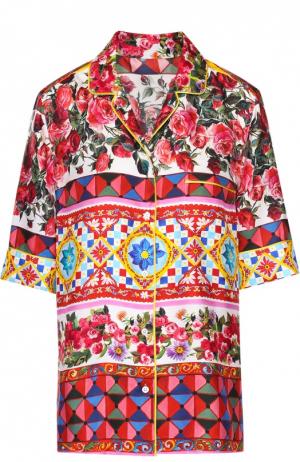 Шелковая блуза в пижамном стиле с ярким принтом Dolce & Gabbana. Цвет: разноцветный