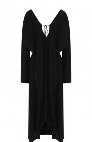 Шерстяное платье-миди на молнии Yohji Yamamoto. Цвет: черный