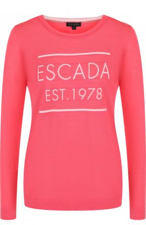 Шерстяной пуловер с круглым вырезом и логотипом бренда Escada. Цвет: коралловый