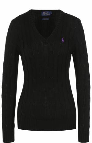 Пуловер фактурной вязки с логотипом бренда Polo Ralph Lauren. Цвет: черный