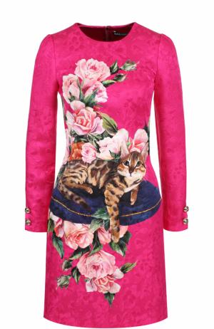 Приталенное платье-миди с принтом Dolce & Gabbana. Цвет: фуксия