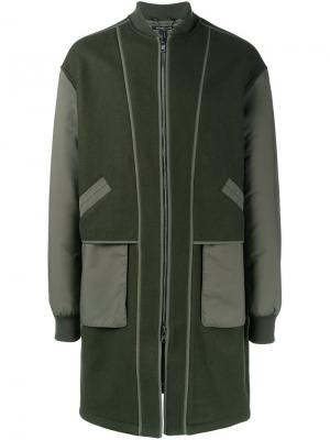Пальто на молнии с контрастными рукавами Helmut Lang. Цвет: зелёный