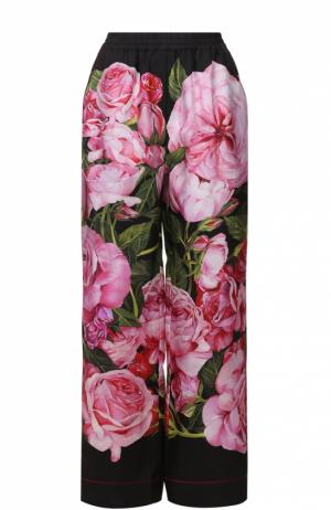 Шелковые брюки в пижамном стиле с цветочным принтом Dolce & Gabbana. Цвет: розовый