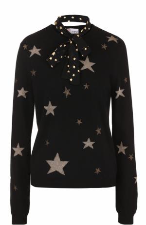 Пуловер с принтом в виде звезд и воротником аскот REDVALENTINO. Цвет: черный