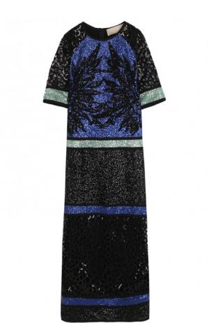 Приталенное платье-миди с пайетками Elie Saab. Цвет: черный