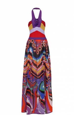 Платье-макси с вязаным лифом и открытой спиной Roberto Cavalli. Цвет: фиолетовый