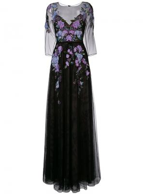 Вечернее платье с цветочной вышивкой Marchesa Notte. Цвет: чёрный