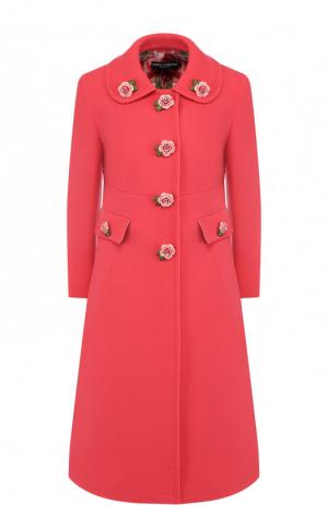 Шерстяное пальто с декоративными пуговицами Dolce & Gabbana. Цвет: коралловый