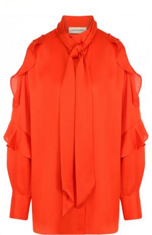 Однотонная блуза с открытыми плечами и оборками By Malene Birger. Цвет: коралловый