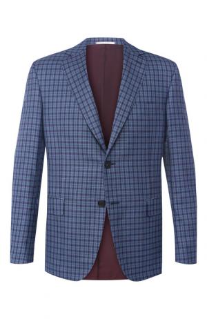 Однобортный пиджак из смеси шерсти и шелка льна Pal Zileri. Цвет: темно-синий