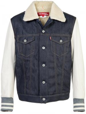 Джинсовая куртка с кожаными рукавами Junya Watanabe Comme Des Garçons Man. Цвет: синий