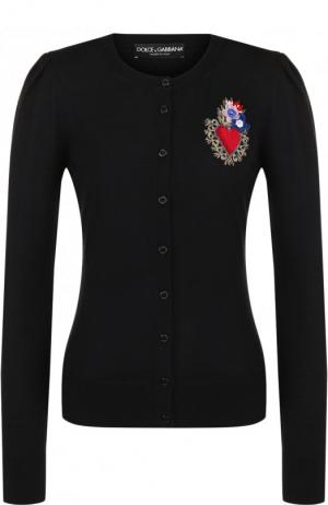 Приталенный кардиган из смеси шерсти и вискозы с шелком Dolce & Gabbana. Цвет: черный