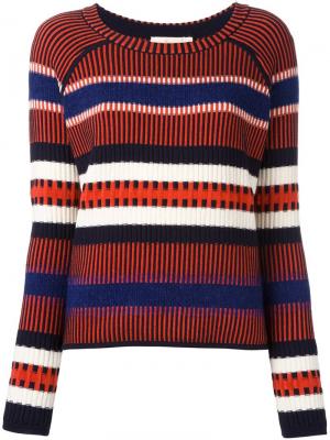 Полосатый свитер контрастной вязки Tory Burch. Цвет: синий