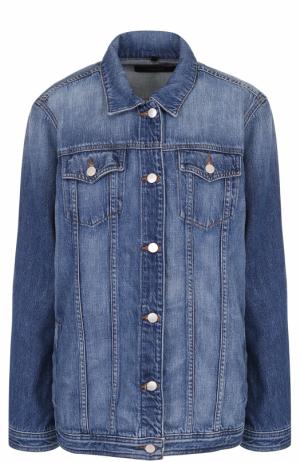 Удлиненная джинсовая куртка с потертостями J Brand. Цвет: голубой