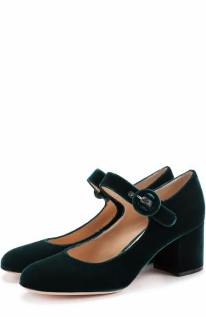 Бархатные туфли с ремешком Gianvito Rossi. Цвет: темно-зеленый