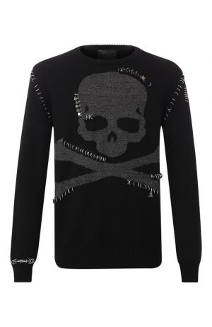 Шерстяной свитер с декоративной отделкой Philipp Plein. Цвет: черный