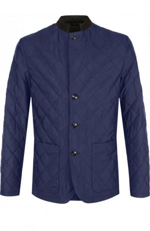 Шелковая стеганая куртка на пуговицах Kiton. Цвет: темно-синий
