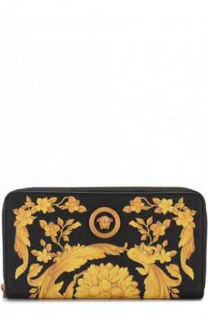 Кожаный кошелек с принтом на молнии Versace. Цвет: желтый