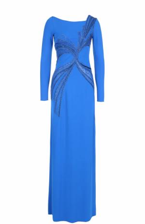 Приталенное платье-макси с вышивкой Emilio Pucci. Цвет: синий