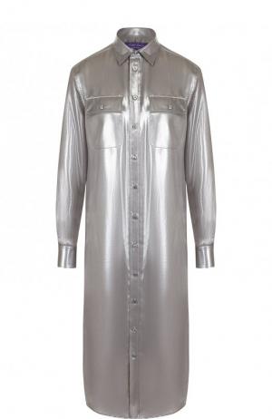 Однотонное платье-рубашка с накладными карманами Ralph Lauren. Цвет: серебряный