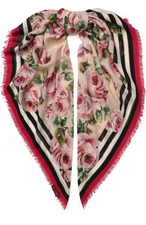 Шарф из смеси кашемира и шелка с цветочным принтом Dolce & Gabbana. Цвет: розовый
