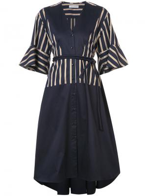 Платье-миди с полосками и оборками на рукавах Palmer / Harding. Цвет: синий