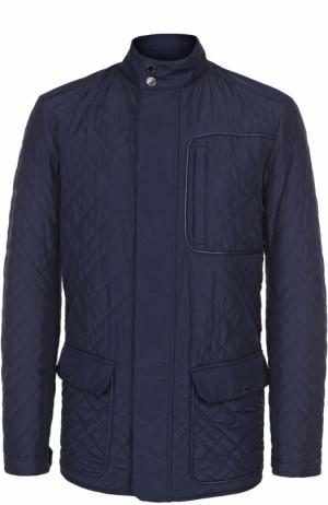 Утепленная стеганая куртка на молнии с отделкой из натуральной кожи Pal Zileri. Цвет: синий