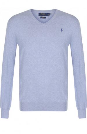Хлопковый пуловер тонкой вязки Polo Ralph Lauren. Цвет: голубой
