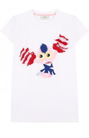 Хлопковая футболка с принтом и бахромой Fendi. Цвет: белый