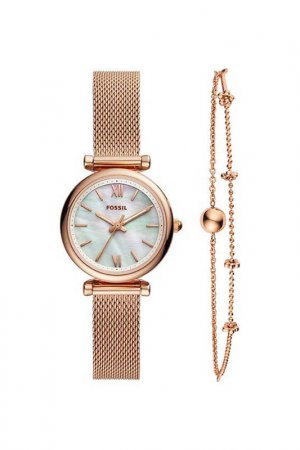 Часы и ювелирный браслет FOSSIL. Цвет: розовый