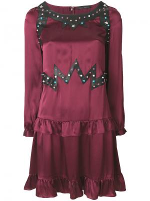 Платье с заклепками и рюшами Frankie Morello. Цвет: розовый и фиолетовый