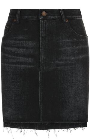 Джинсовая мини-юбка с потертостями Saint Laurent. Цвет: черный