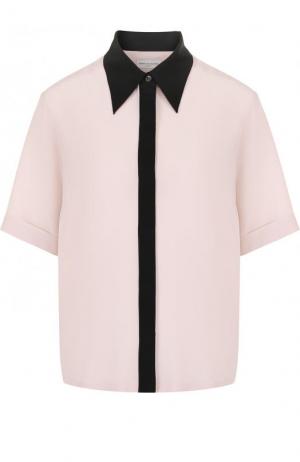 Шелковая блуза с контрастной отделкой и коротким рукавом Dries Van Noten. Цвет: светло-розовый