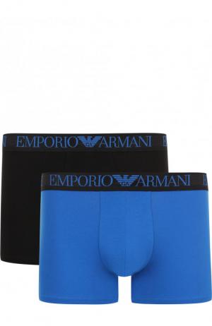 Комплект из двух хлопковых боксеров с широкой резинкой Emporio Armani. Цвет: синий