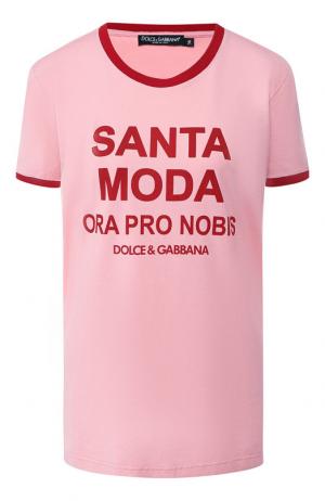 Хлопковая футболка с надписью Dolce & Gabbana. Цвет: розовый