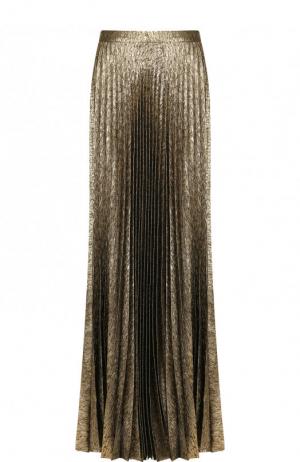 Плиссированная юбка-макси из шелка Saint Laurent. Цвет: золотой