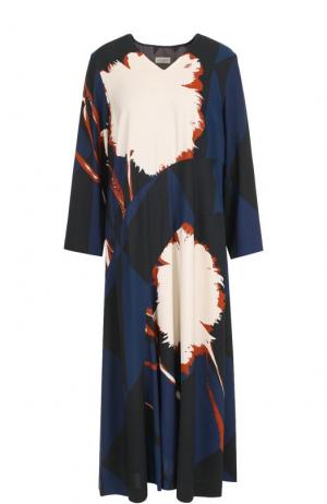 Платье свободного кроя с принтом и V-образным вырезом Dries Van Noten. Цвет: темно-синий