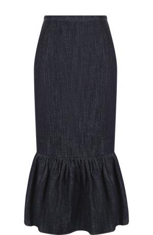 Джинсовая юбка с оборкой Michael Kors Collection. Цвет: темно-синий