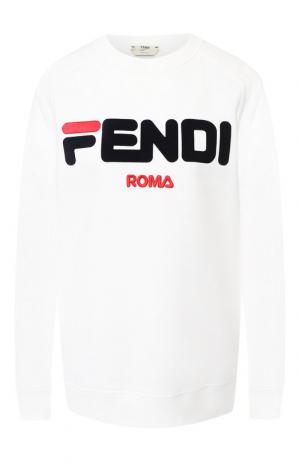 Хлопковый пуловер с логотипом бренда Fendi. Цвет: белый