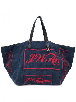 Парусиновая сумка с декоративным слоганом JW Anderson. Цвет: синий