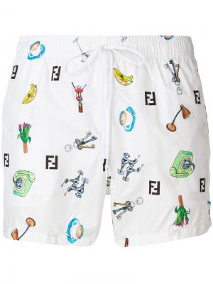 Printed swim shorts Fendi. Цвет: белый