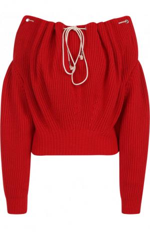 Хлопковый пуловер фактурной вязки с открытыми плечами CALVIN KLEIN 205W39NYC. Цвет: красный