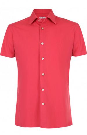 Рубашка с короткими рукавами из смеси хлопка и льна Kiton. Цвет: красный