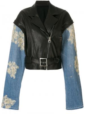 Байкерская куртка с джинсовыми рукавами Almaz. Цвет: чёрный